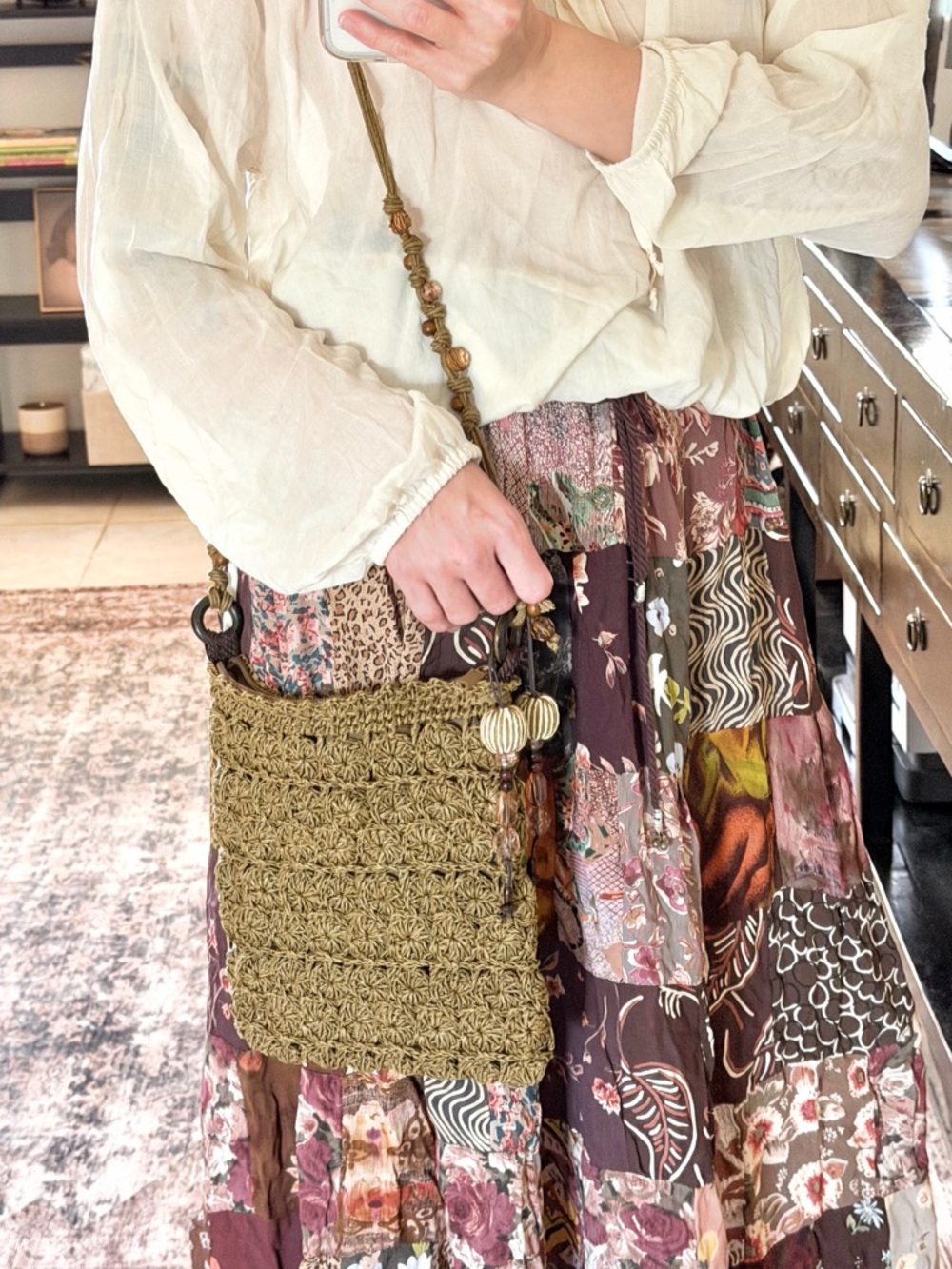 Capelli Straw Crochet Crossbody Bag Beaded Strap Boho Festival Purse